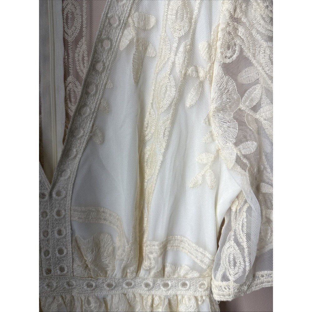 Haute Monde Lace Dress Boho Medium Embroidered V Neck Short Sleeve Cream Ivory - Picture 5 of 16